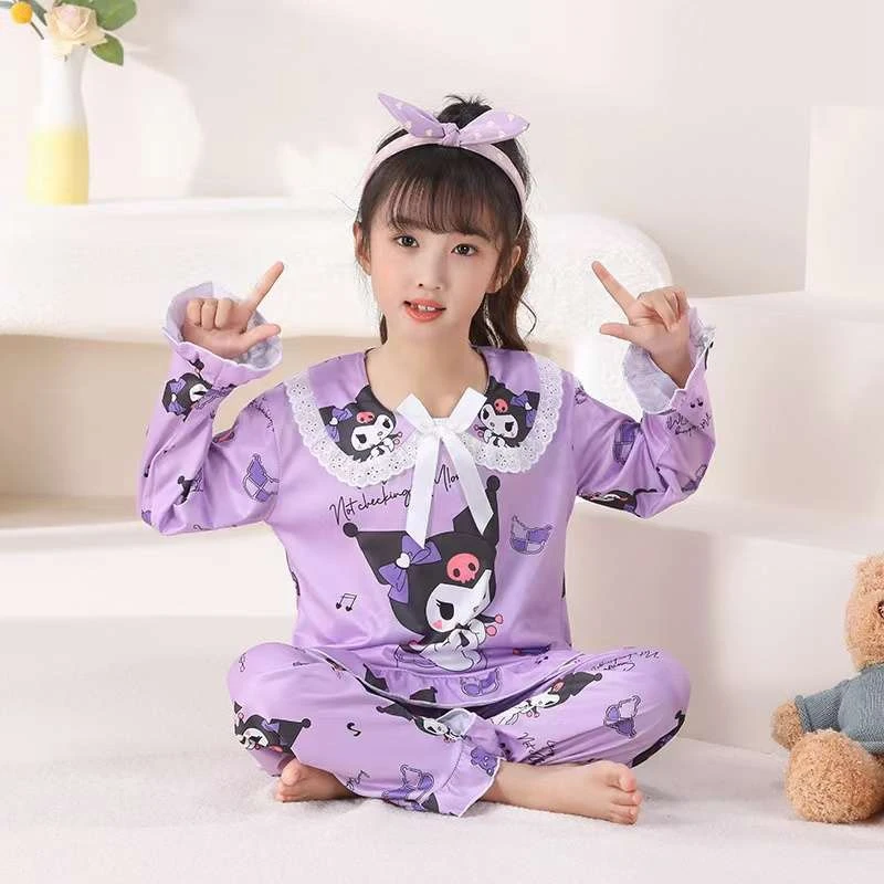 FAVMARTHA儿童睡衣女童春秋长袖薄款可爱公主风中大童库洛米女孩