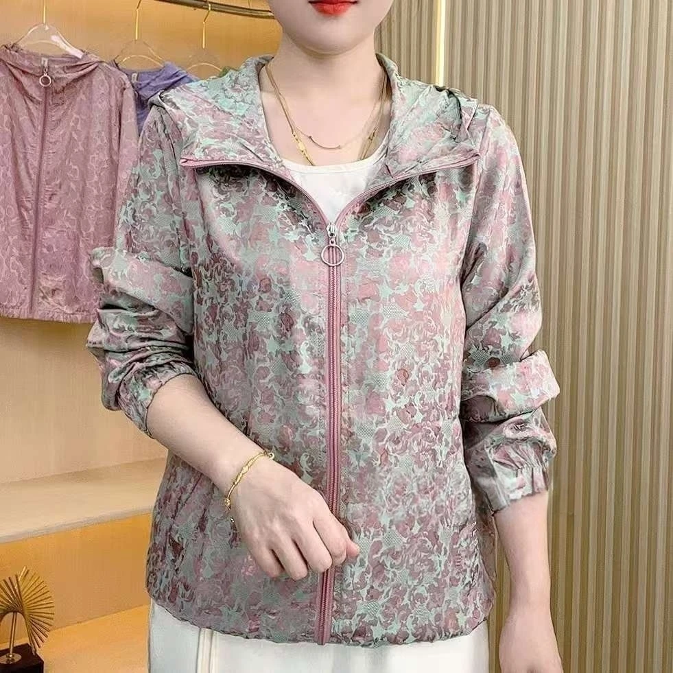 雪儿原创高定琉璃提花夏季长袖连帽防晒衣女士时尚运动薄外套百搭