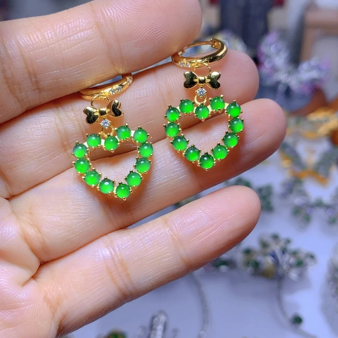 翡翠耳钉银S925镶嵌天然翡翠