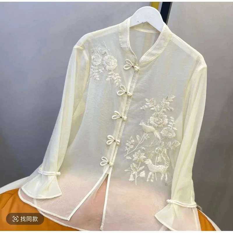 【深圳南油二姐】春季新中式衬衫气质防晒披显瘦长袖时尚外套2868