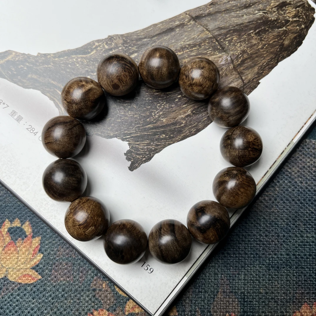 沉香【传世珍藏】越南芽庄白奇楠留疤沉水级沉香手串18mm单圈圆珠