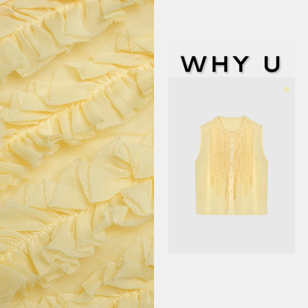 WHYU夏季新款前襟褶皱花边时尚无袖马甲【褶花】25SS