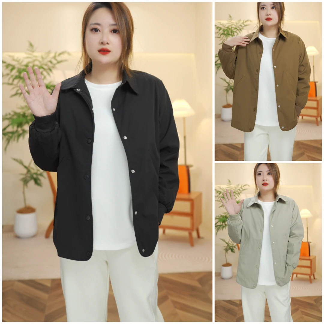 YANUJIAO/雅奴嬌大码女装宽松短款春季长袖韩版衬衫式外套女翻领
