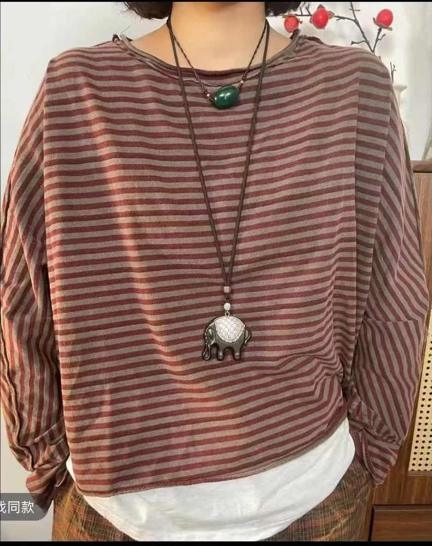 春季套头休闲宽松条纹复古卫衣