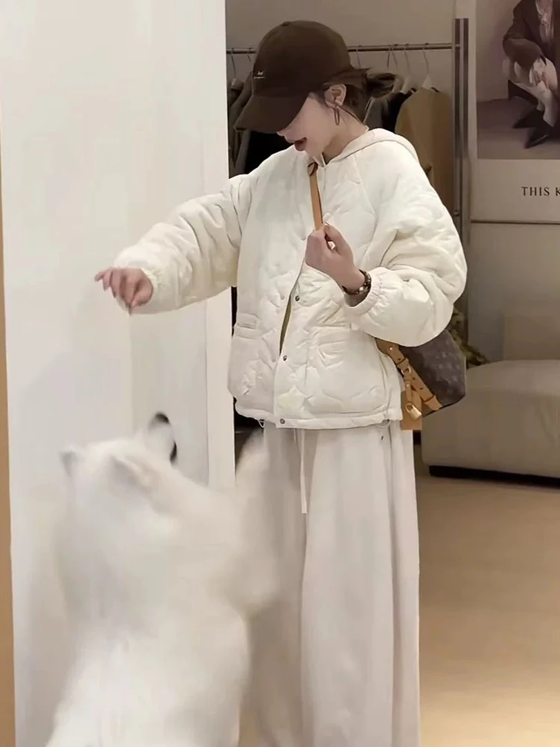 韩系慵懒风休闲短棉衣外套女秋冬新款小个子时尚减龄简约菱格棉服