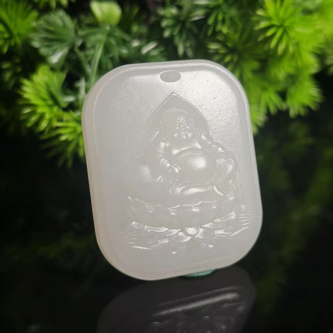 lot6523 弥勒佛牌 和田玉白玉 46.5*38.2*12.5mm 43.3g