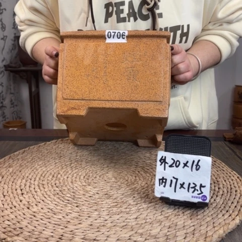 紫砂花盆柴烧奎面升级一颗印刻绘款0706