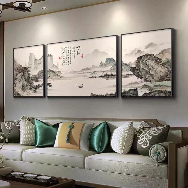【海纳百川】客厅沙发背景 高级质感 磨砂哑光手工砂岩肌理画
