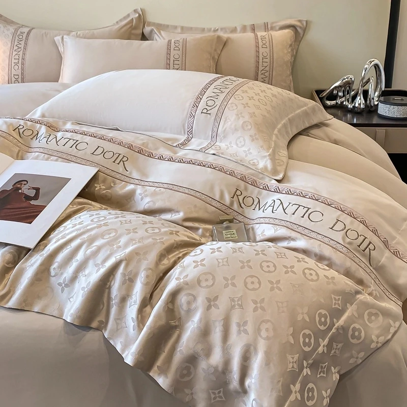 2025新款高级感100全棉轻奢贡缎刺绣提花纯棉四件套床上用品棉4