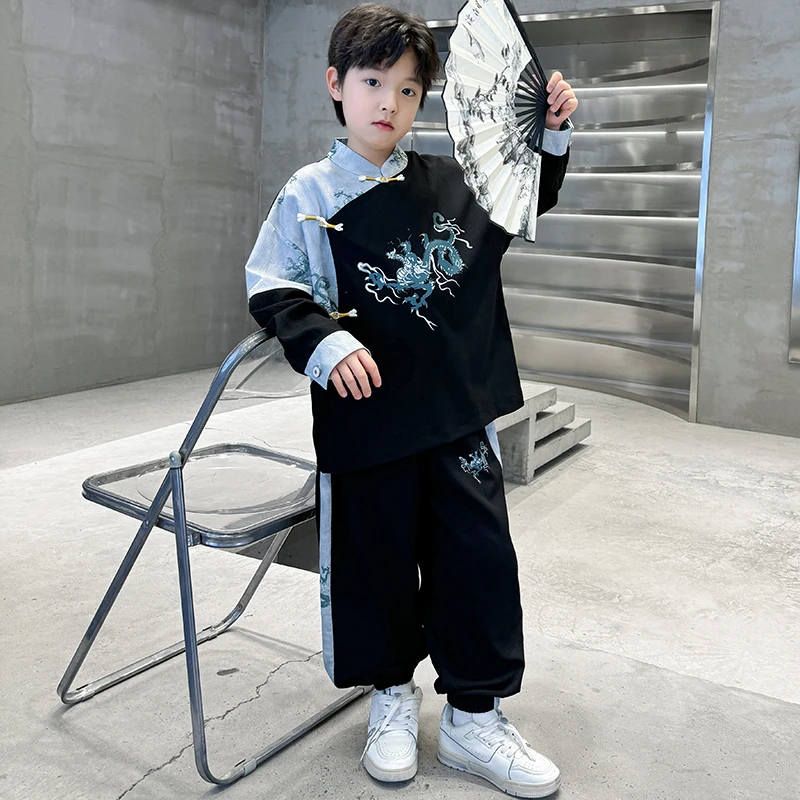 男童汉服套装秋装2026新款中大童春秋款儿童古风中国男孩日常唐装