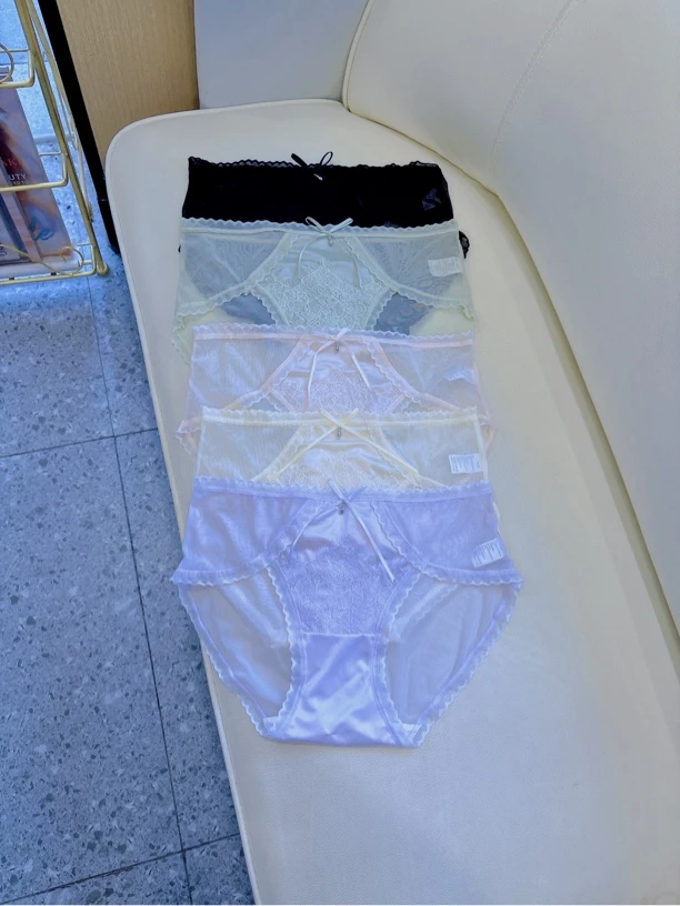 法式轻奢女士中低腰网纱蕾丝透气舒适蜜臀三角内裤性感蕾丝内裤