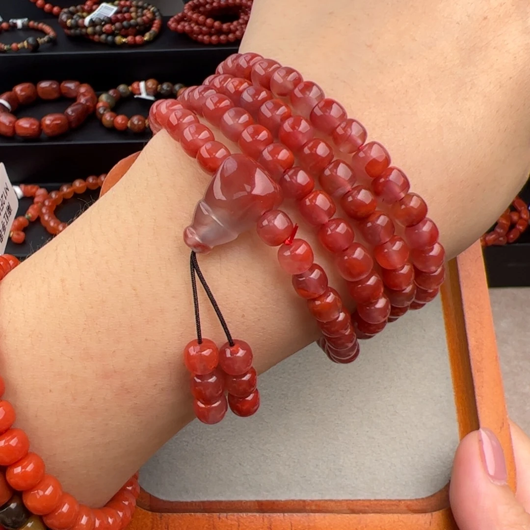 南红玛瑙未镶嵌（玫红毛衣链，多圈手串6+）