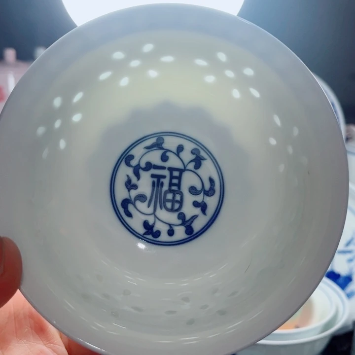 青花玲珑5寸饭碗福字