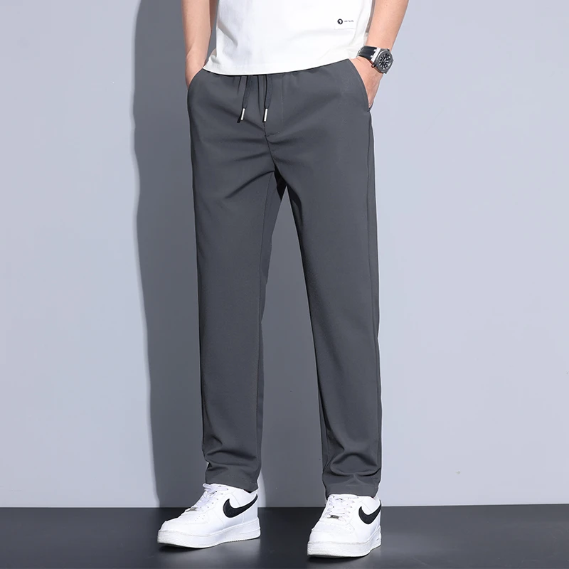 大白鲨2025春季新款百搭男士休闲裤薄款宽松直筒冰丝潮流运动长裤