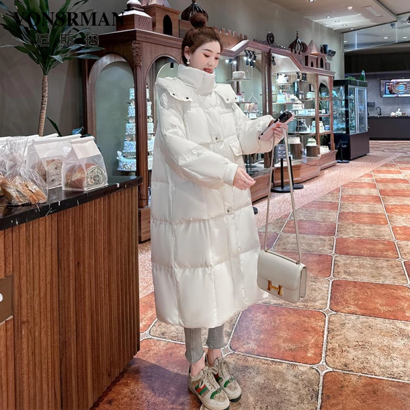 羽绒服女士冬季2025年新款韩版中长款时尚显瘦白鸭绒加厚外套宽松