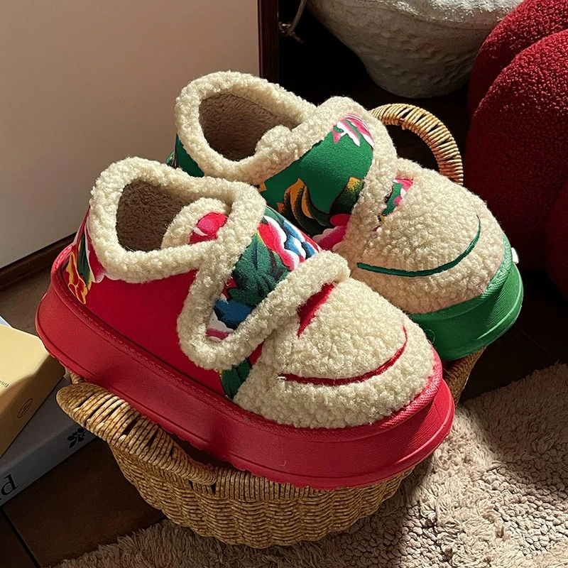 鸳鸯款东北大花包跟棉拖鞋女冬季2025新款魔术贴网红保暖棉鞋外穿