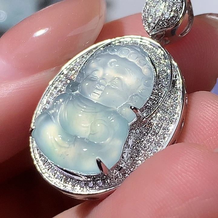 翡翠18K金镶嵌吊坠(不含链)宝宝佛