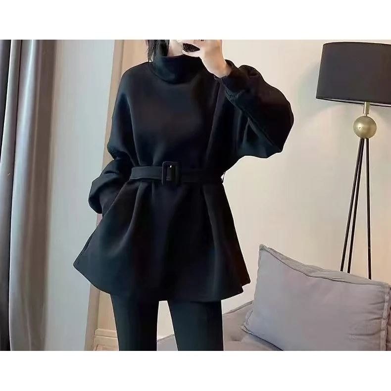 黑色高领卫衣女2025新款洋气高级感收腰气质长袖百搭打底ins上衣