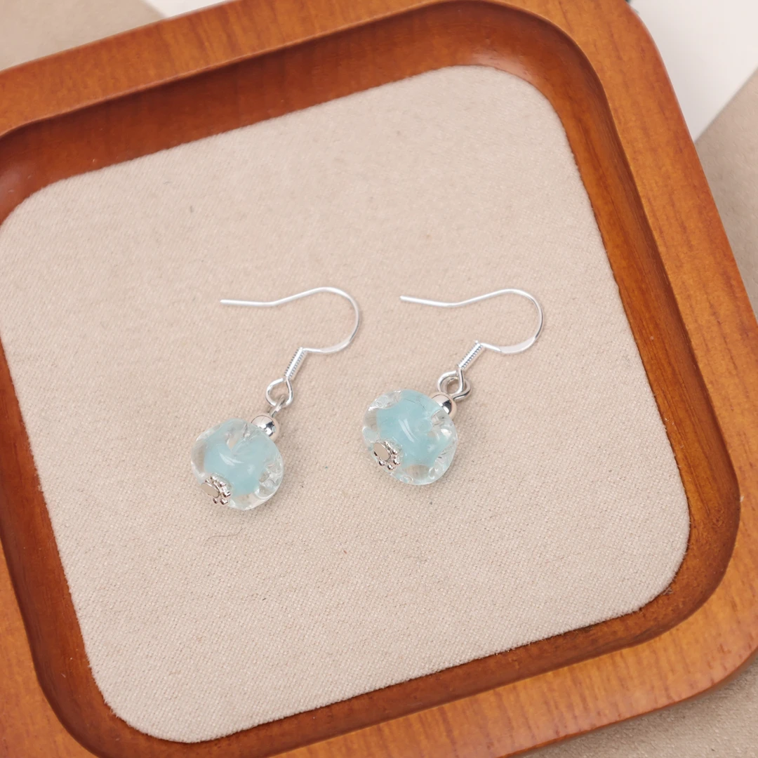 合金耳饰 玉楼东合金耳饰 LZ1254-2 蓝色不规则转转筒琉璃耳环