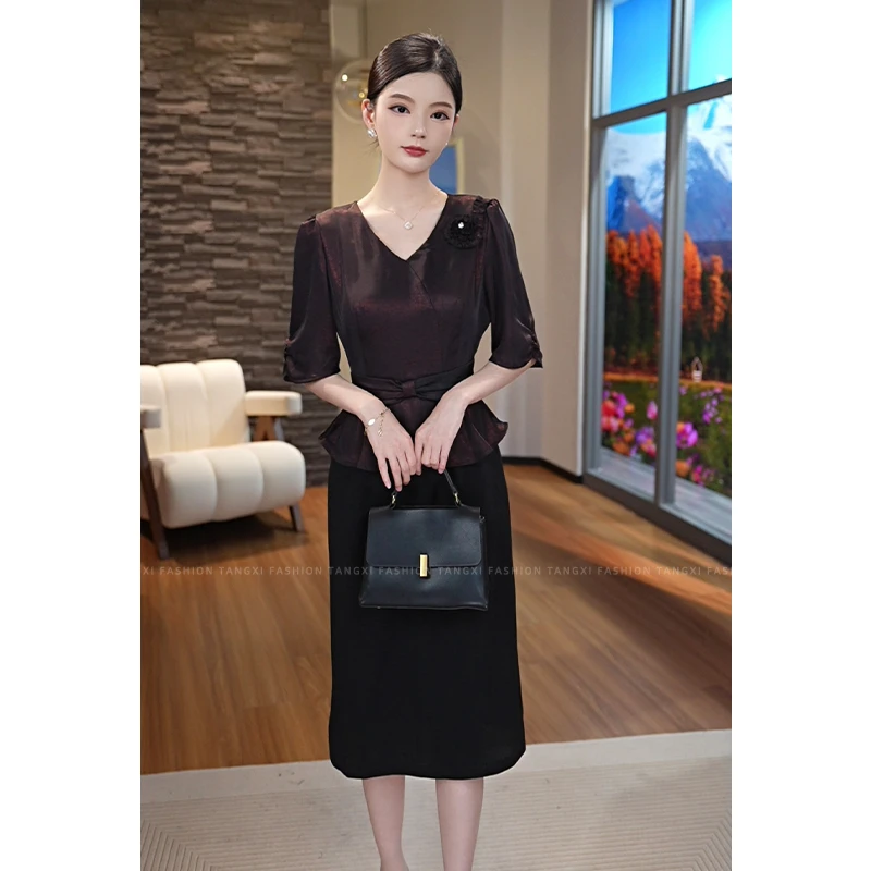 2025年夏季预售新款【TX-8034】高贵优雅富太上下拼接气质女中长裙