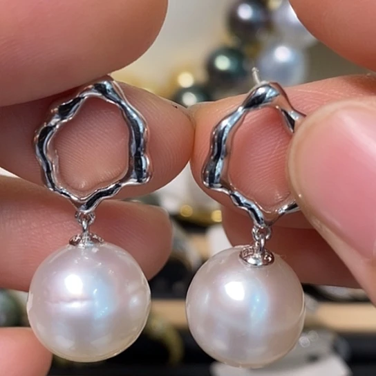 银S925镶嵌海水珍珠耳饰12.9