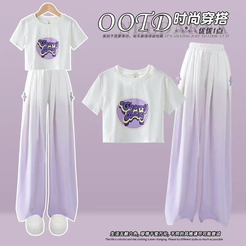 女童套装夏季2025新款儿童新中式国风短袖女大童多巴胺夏装两件套