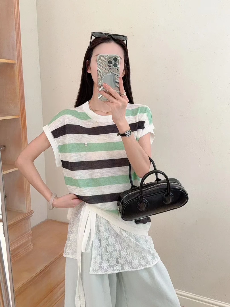 新疆包邮【Z747】条纹圆领针织-衣长56