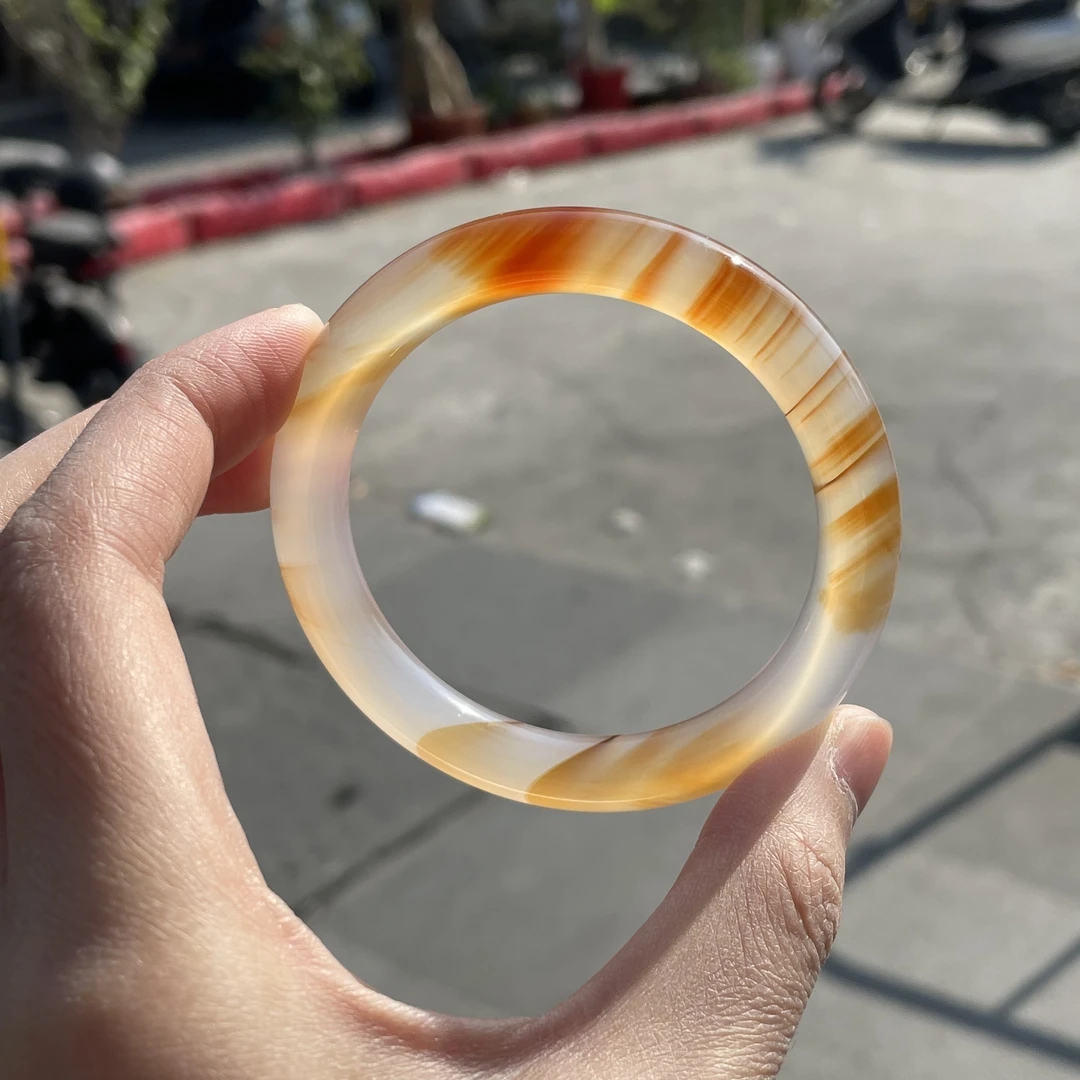 圈口55+圆通橘色锦鲤飘色纹渐变特色镯-玛瑙