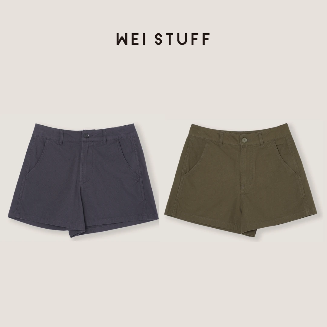 WEI STUFF "极简夏日" 夏季新款百搭100棉两色休闲短裤 9836