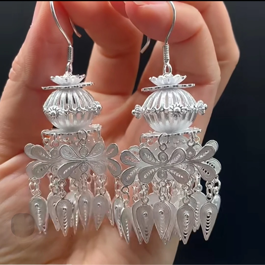 合金耳饰 新中式耳环精致轻奢灯笼流苏耳坠复古民族风耳环6-01