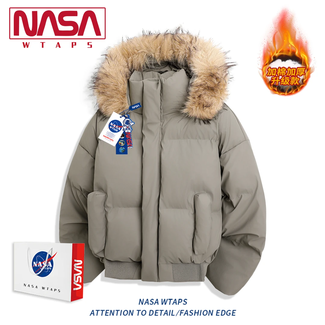 NASA WTAPS美式防水棉服男冬季加厚高级感大毛领连帽保暖面包服男