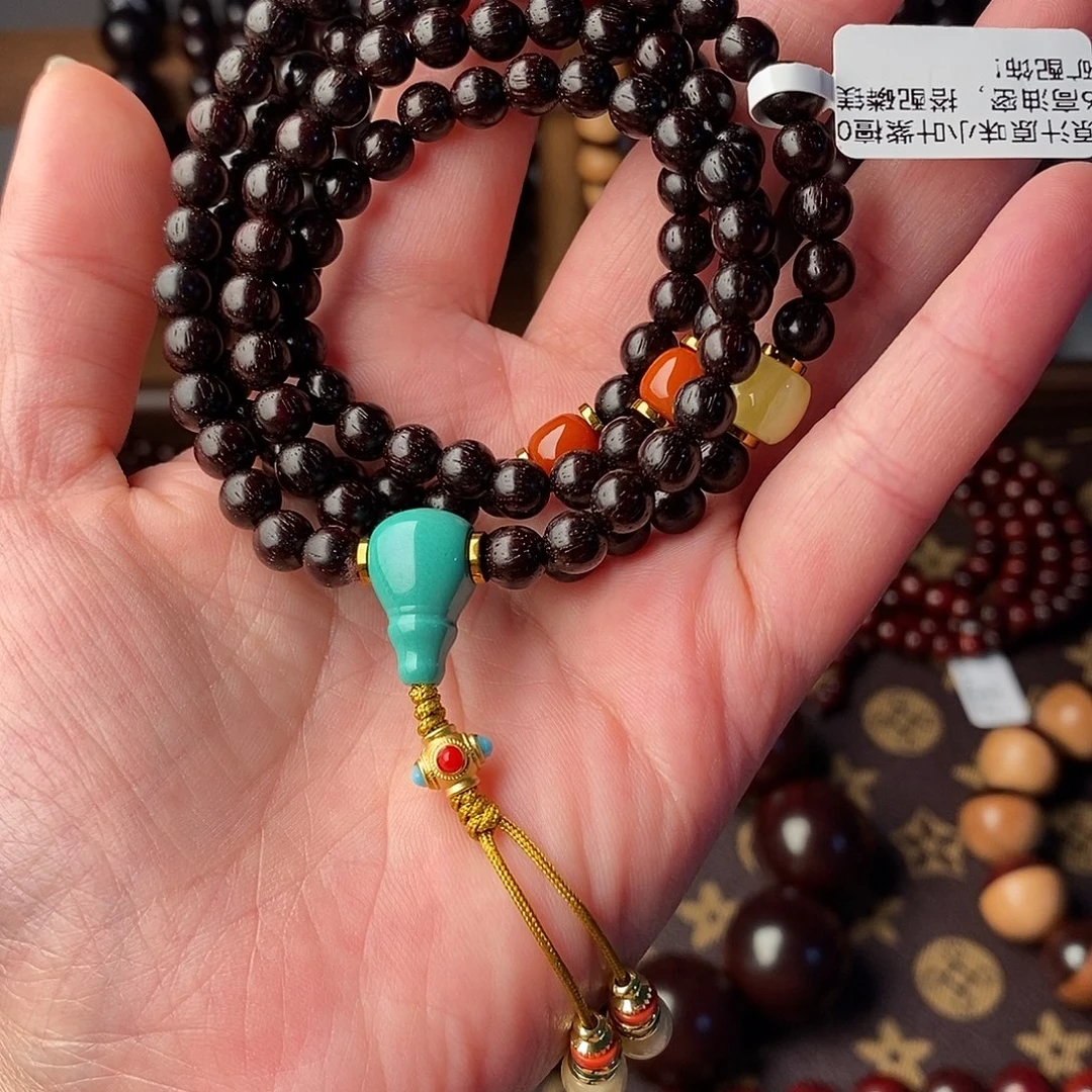 手串/手链小叶紫檀原汁原味小叶紫檀0.6高油密搭配磷镁矿配饰
