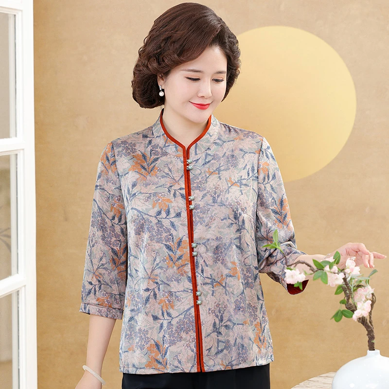 妈妈中老年女装老太太老年唐装衬衫夏装小衫时尚中年奶奶宽松女装