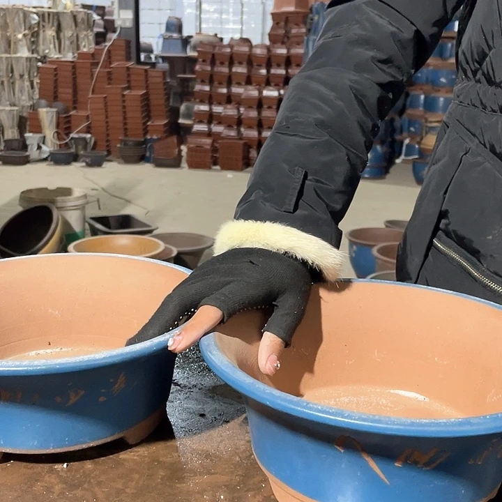 紫砂27+27蓝色票口花盆