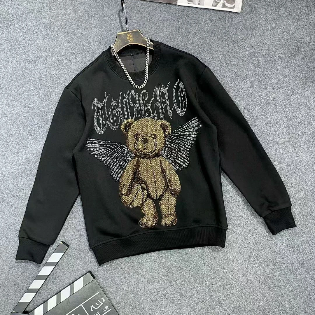 骁洋 12101 潮流T恤印花青年长袖烫钻时尚秋冬圆领小熊中国风