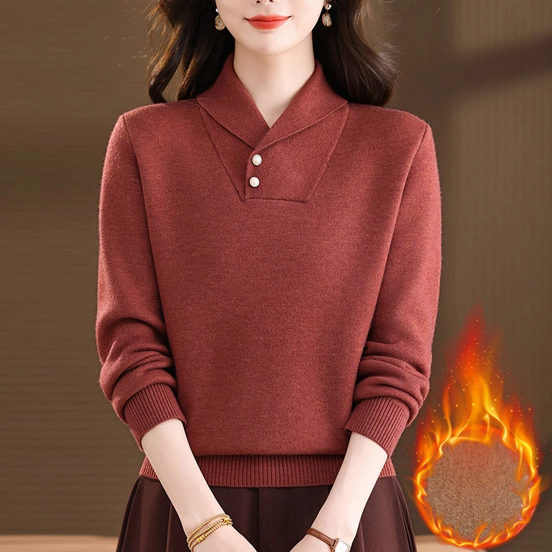 加绒加厚一体绒毛衣女秋冬2026新款妈妈装冬季内搭针织打底衫气质