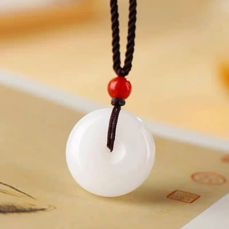 非金属布艺项链 A-07-手工编织绳平安扣白色百搭时尚饰品吊坠挂坠