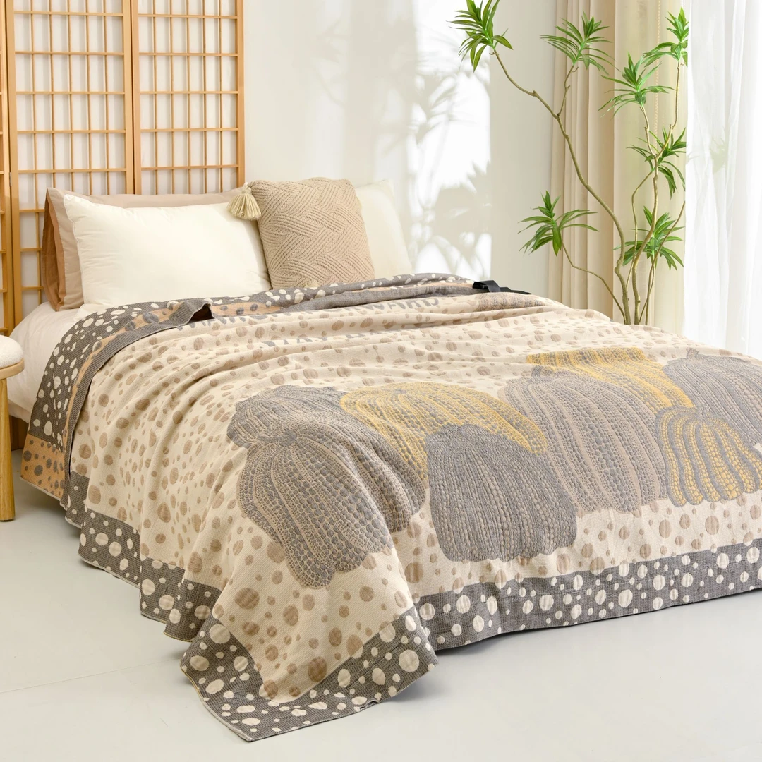 【波点南瓜】200/230罗布麻轻奢加厚简约纱布毯床盖