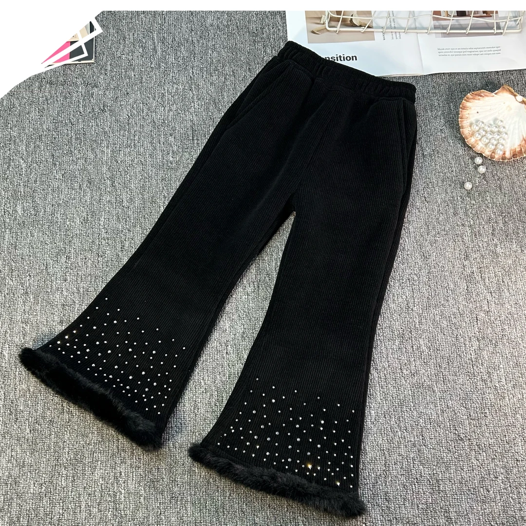 女童【特厚羔羔绒】2025新款加绒儿童雪尼尔喇叭裤一体绒加厚长裤