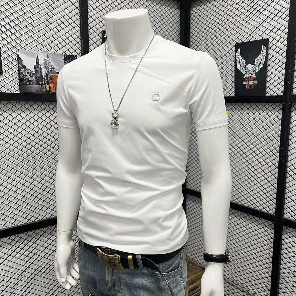 百搭T恤男装纯色潮流白色男士修身圆领新款休闲体恤夏季半袖上衣