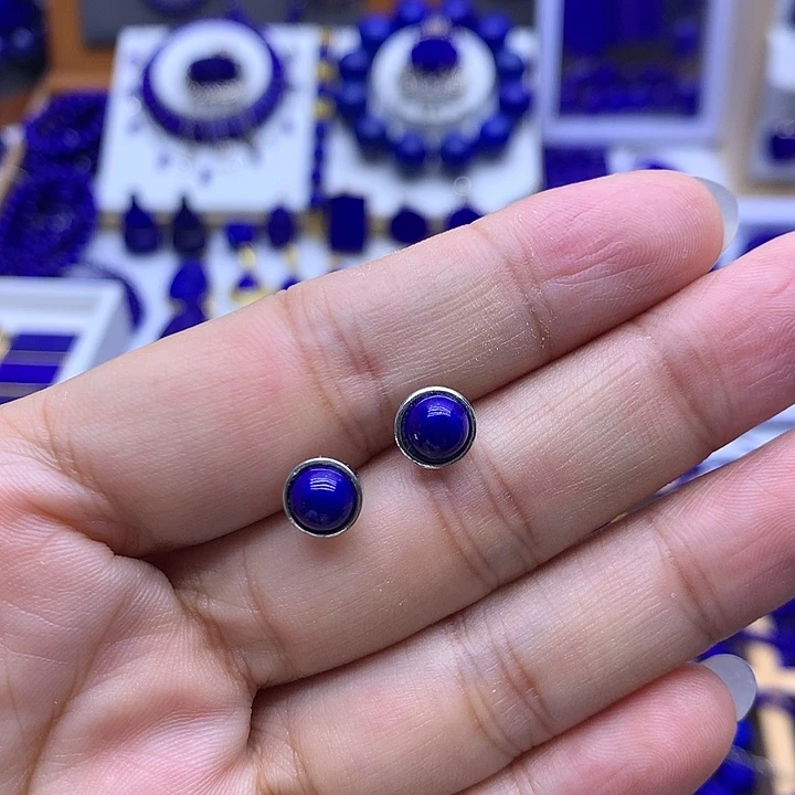 青金石银S925镶嵌耳钉