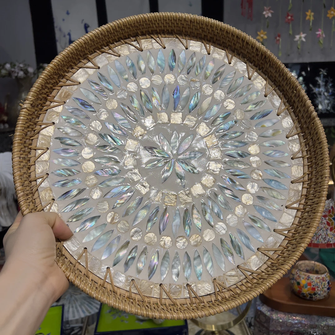 KA-【冰蓝花轮】买一送一越南藤编款水果35cm送气质兰花圆盘30cm