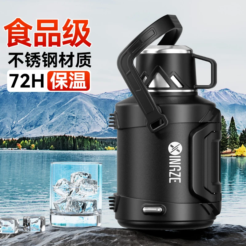 新款全钢保温壶至尊双把手316L大容量不锈钢车载旅行户外便携高端