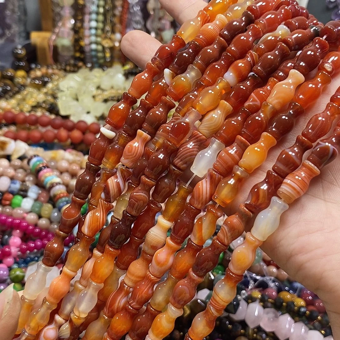 玛瑙/玉髓未镶嵌珠宝半成品蚕丝玛瑙花瓶一条卡8*16mm