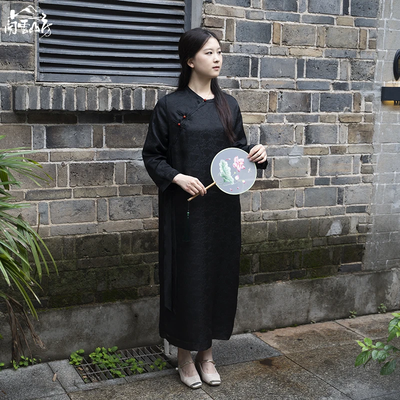 问云山房【高定】凤穿牡丹飘带款100%桑蚕丝提花工艺连衣裙夏装