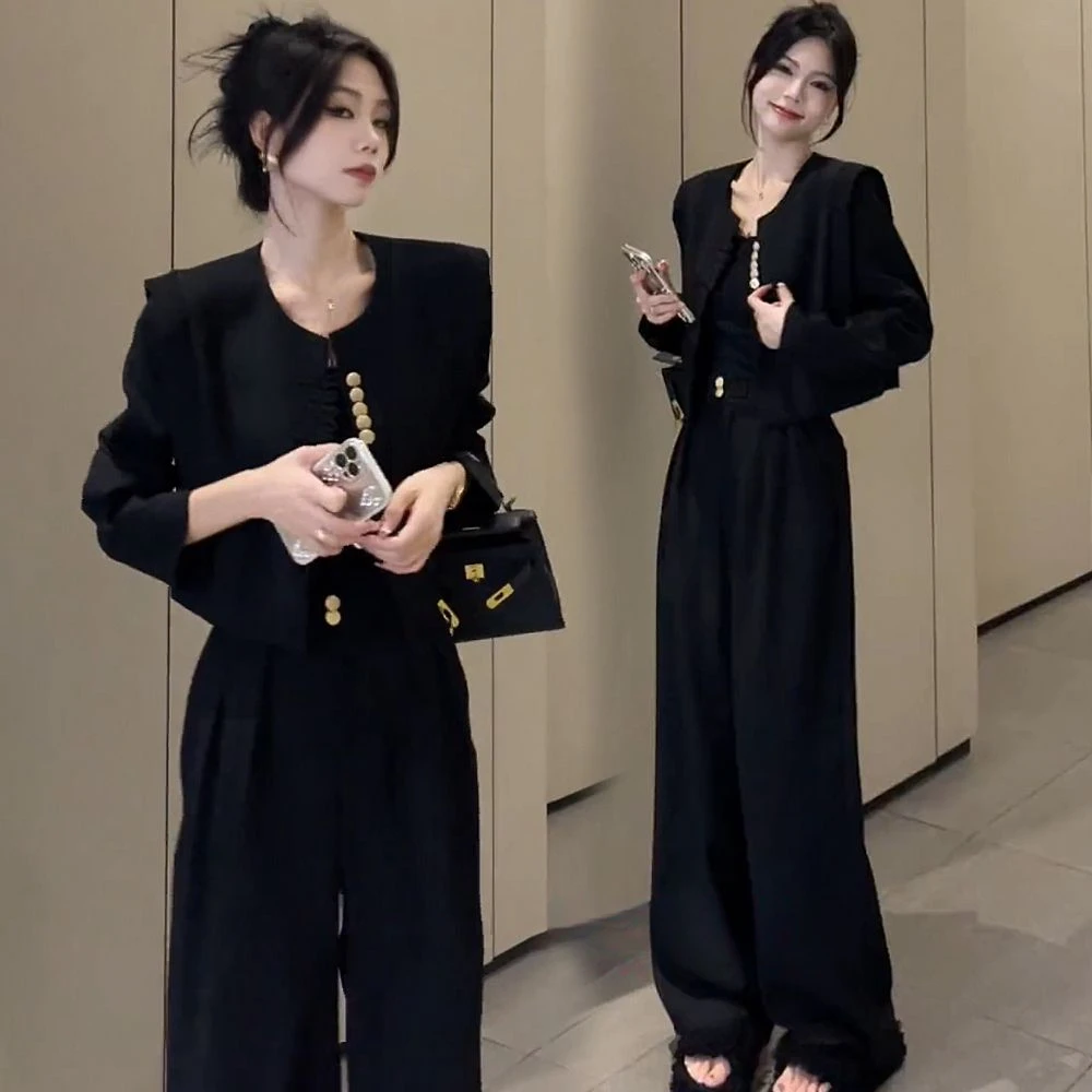 2025时髦减龄黑色西装外套女秋季今流行漂亮女神范高级感两件套装