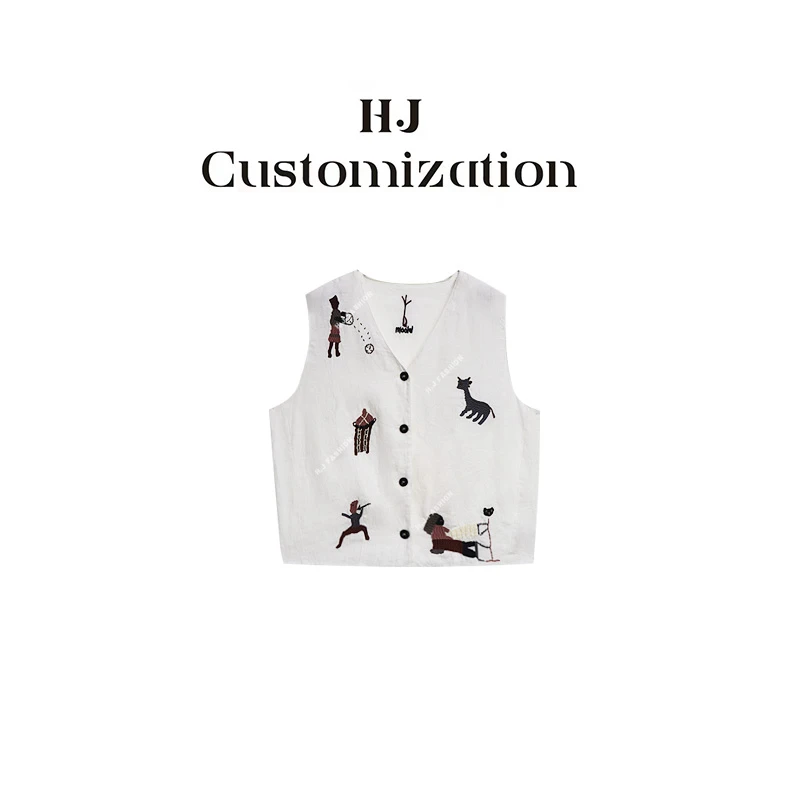 【 H·J 】“丰收日”100%亚麻重工刺绣图案V领马甲26S110