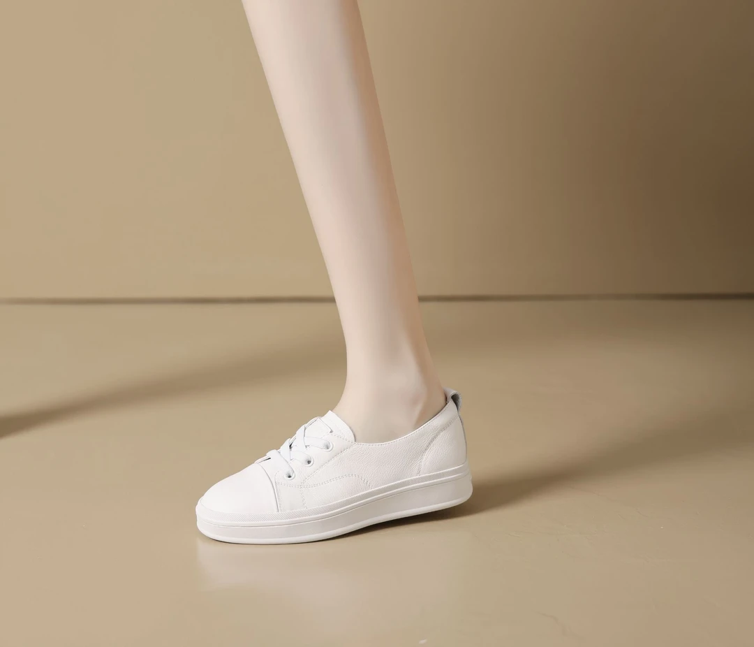 3.5厘米厚底真皮头层牛皮小白鞋软底软面时尚百搭浅口女鞋一脚蹬