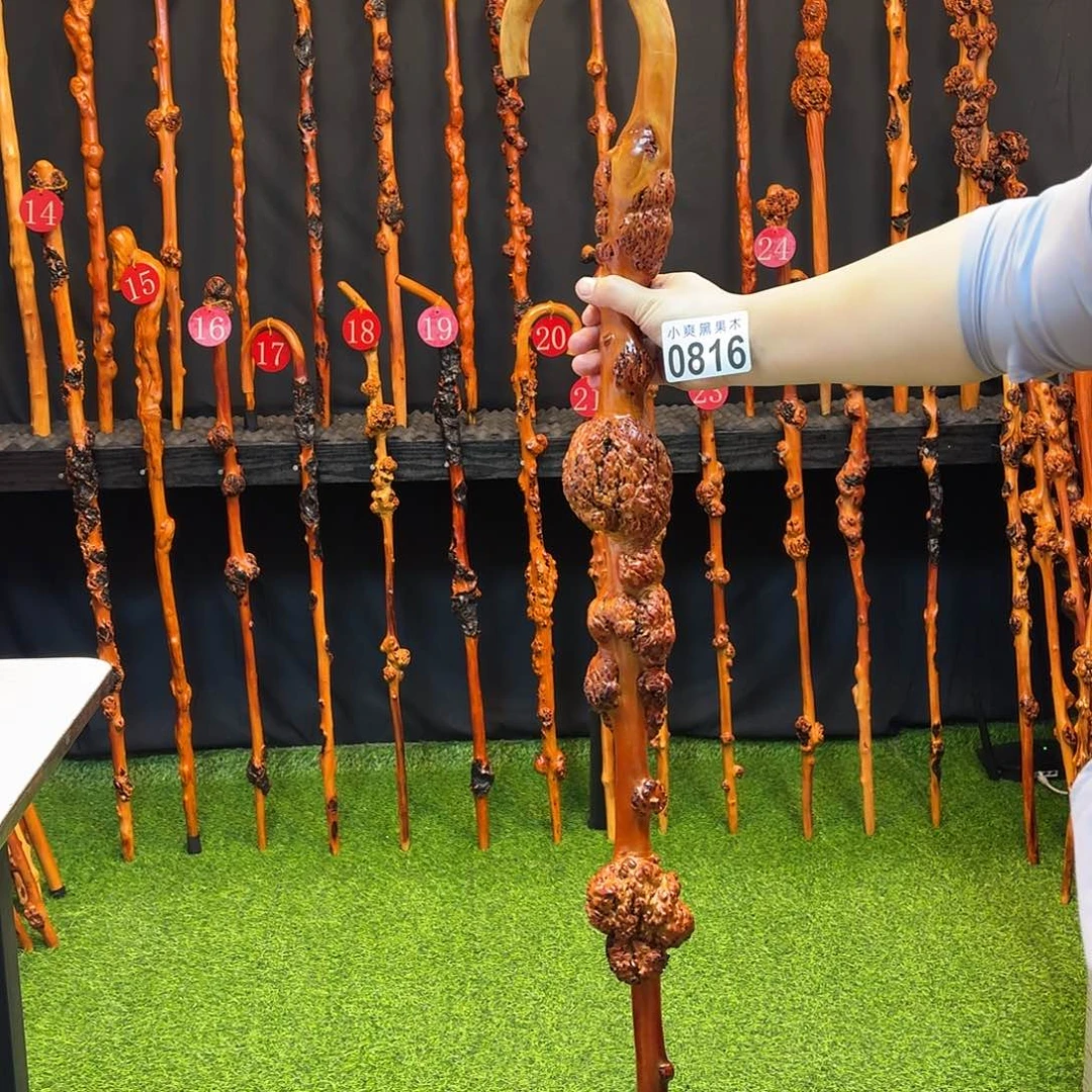 陈***师黑果木拐杖手把件816