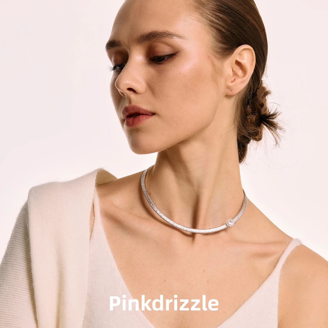 Pinkdrizzle 铜合金项链 水中花火纹理项圈气质简约设计感项链